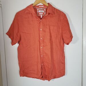 Porter & Ash 100% Linen Orange Short Sleeve Casual Button Down Shirt Size S